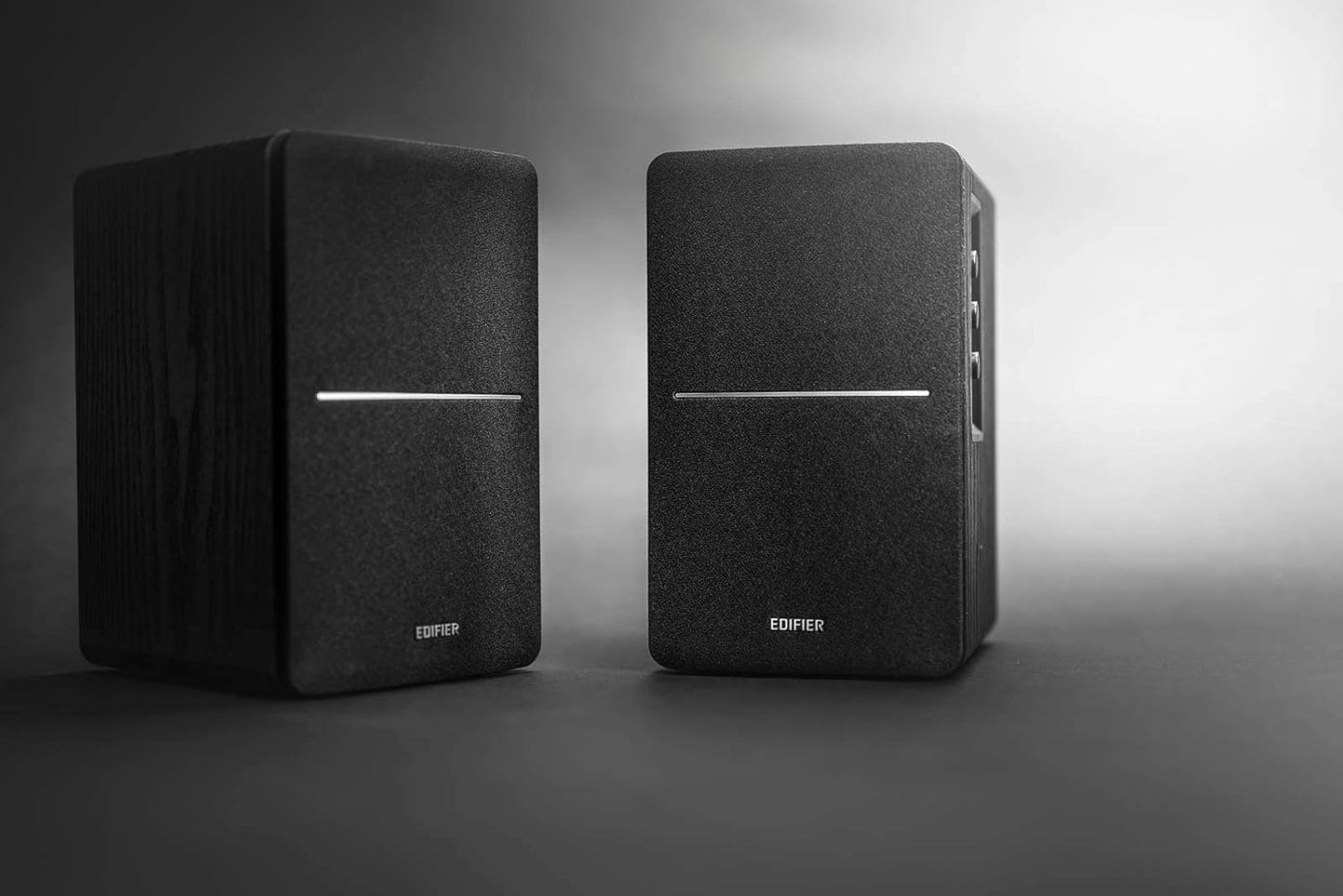 R1280DB Powered Bluetooth Bookshelf Speakers - Optical Input - Wireless Studio Monitors - 4 Inch near Field Speaker - 42W RMS - Wood Grain (Black)