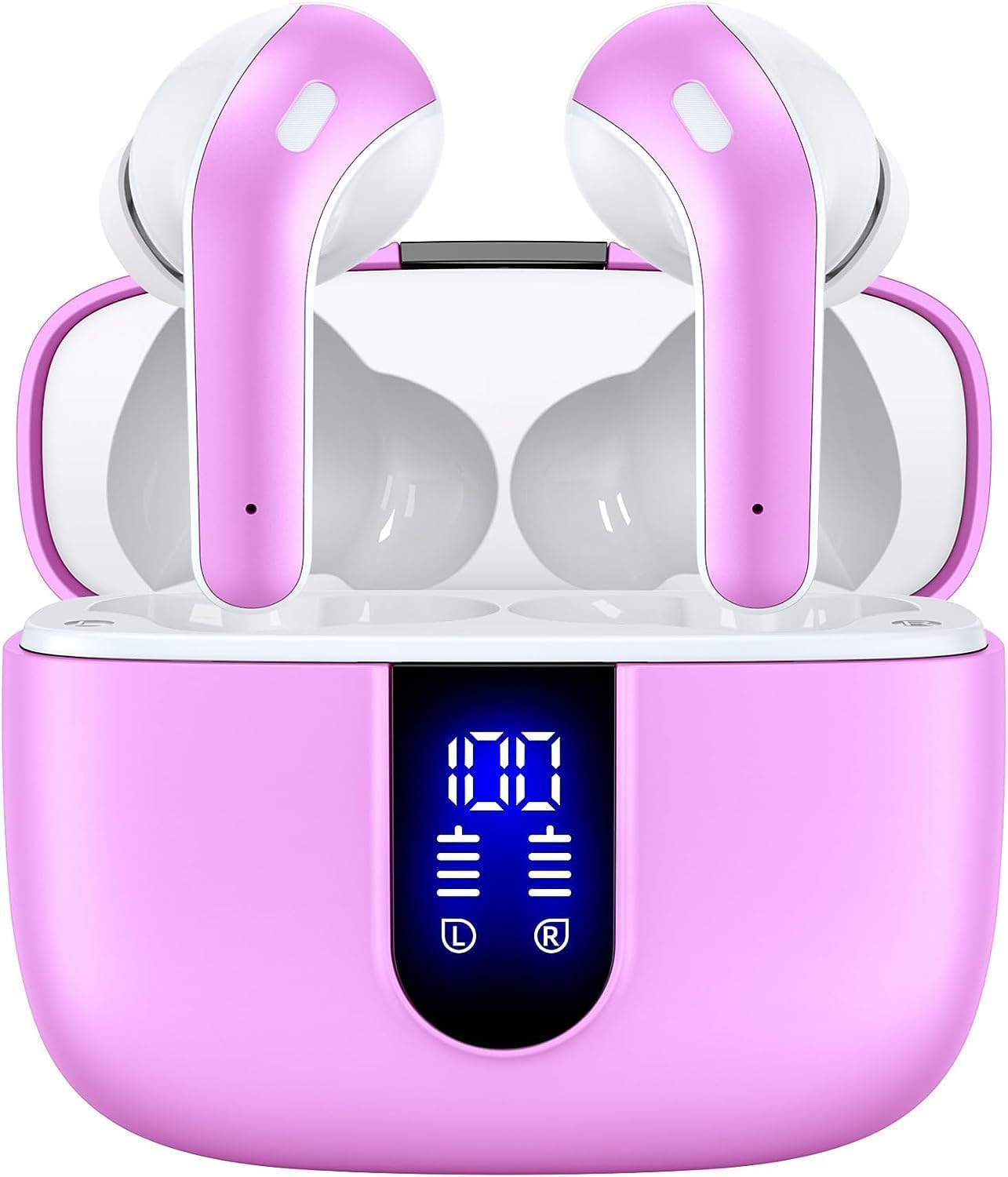 Bluetooth Headphones True Wireless Earbuds 60H Playback LED Power Display Earphones with Wireless Charging Case IPX5 Waterproof In-Ear Ear Buds with Mic for TV Smart Phone Laptop Computer Sports