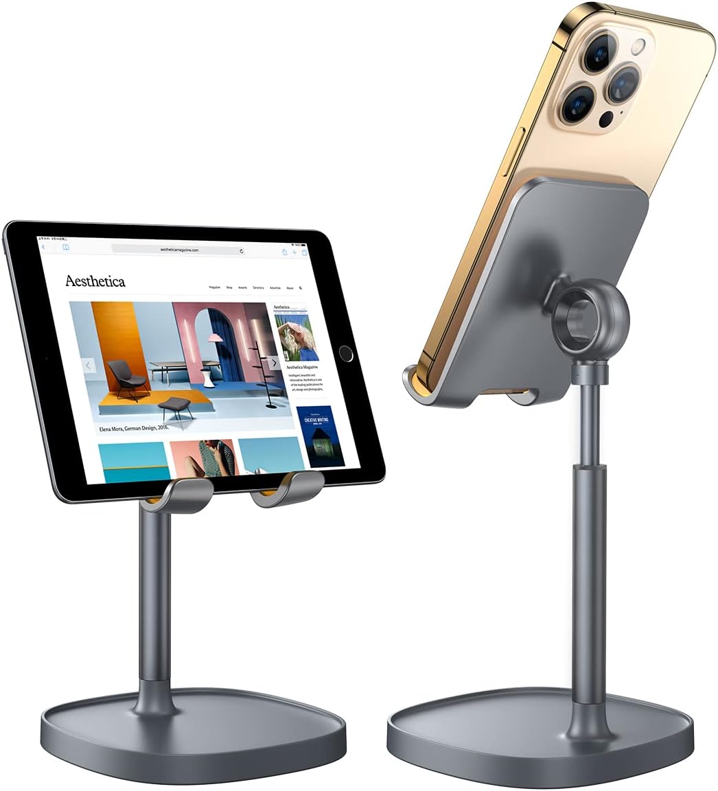 Cell Phone Stand Adjust for Iphone Phone Holder for Desk Recording, Gifts Women Office Desk Accessories PC Gaming Essentials Kitchen Gadgets Fit Otterbox Case Switch Ipad Air Tablet 4-10 In