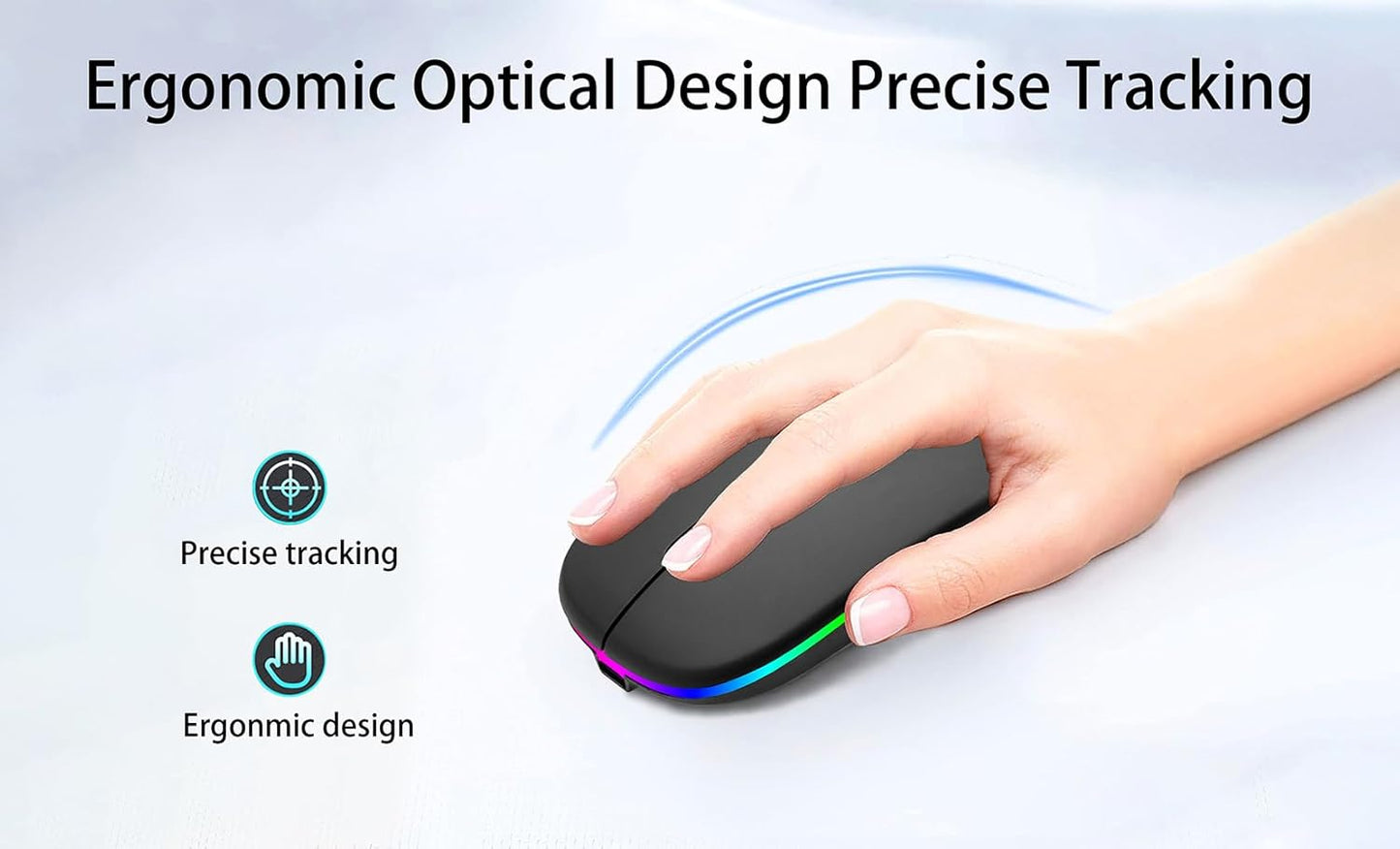Wireless Bluetooth Mouse Rechargeable Laptop Mice with LED Use Portable(Bt5.2 and USB 2.4G) Dual Mode Connection Silent Slim Computer Mouse for Laptop/Ipad Tablet/Apple Macbook/Pc (Black)