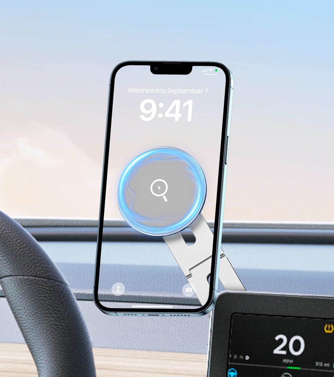 Magnetic Phone Holder for Laptop, Magsafe Laptop Phone Mount for Iphone 17/16/15/14/13/12 & All Phones, 180°Adjustable Magnetic Phone Holder for Tesla Monitor (Gray)