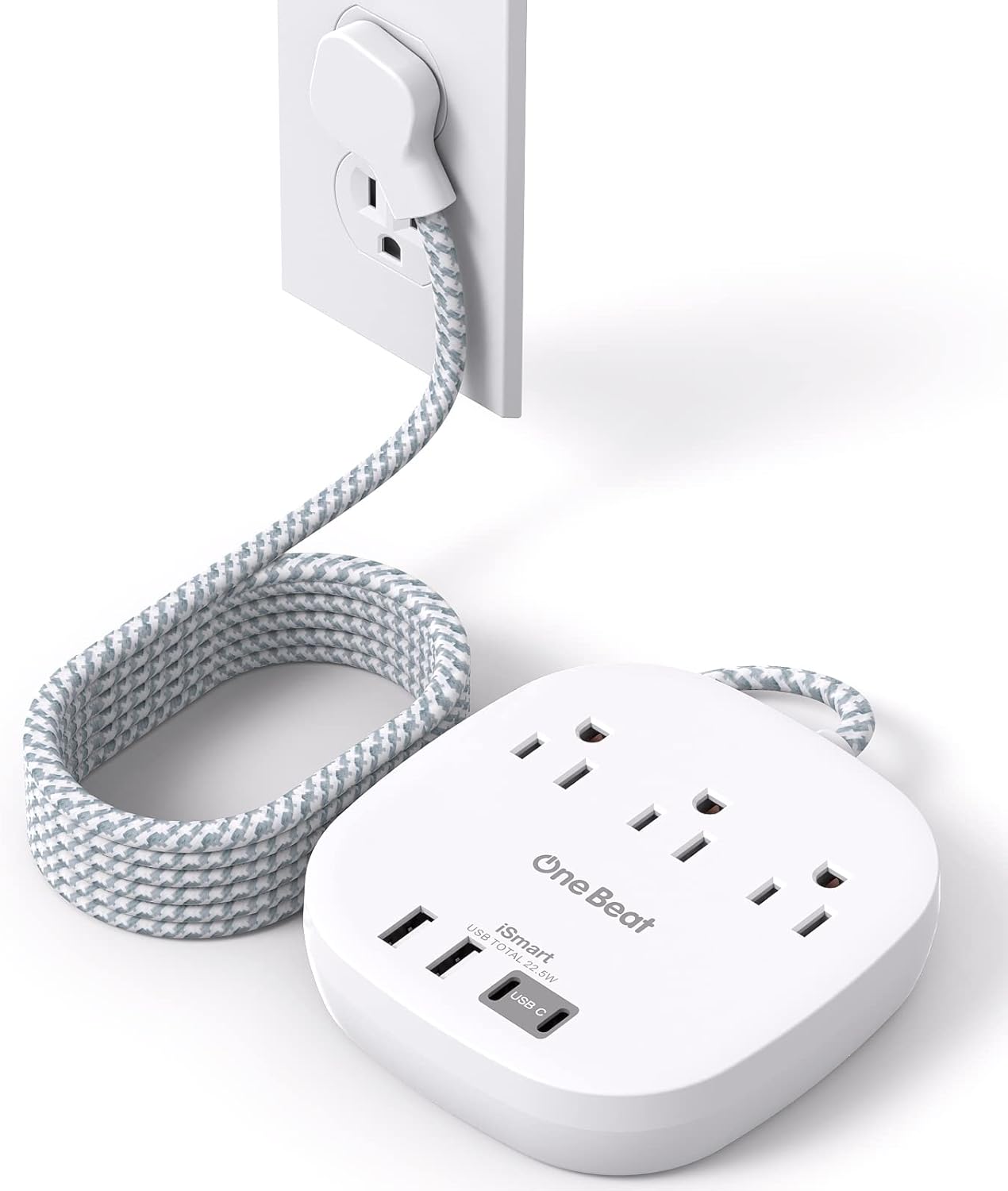 Flat Plug Power Strip, 6Ft Ultra Flat Extension Cord - 3 Outlets 4 USB Ports (2 USB C) 22.5W/4.5A Desktop Charging Station, Power Strip No Surge Protection for Cruise Ship, Dorm Room Travel Essentials