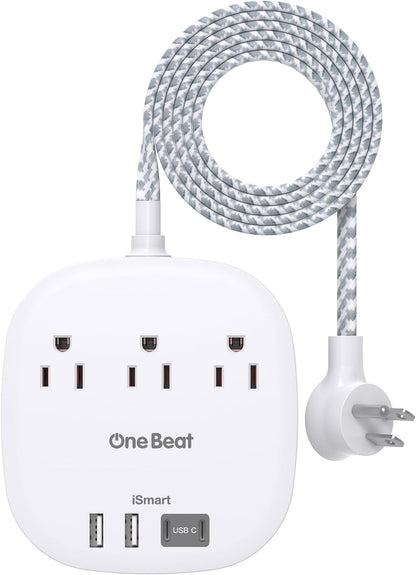 Flat Plug Power Strip, 6Ft Ultra Flat Extension Cord - 3 Outlets 4 USB Ports (2 USB C) 22.5W/4.5A Desktop Charging Station, Power Strip No Surge Protection for Cruise Ship, Dorm Room Travel Essentials