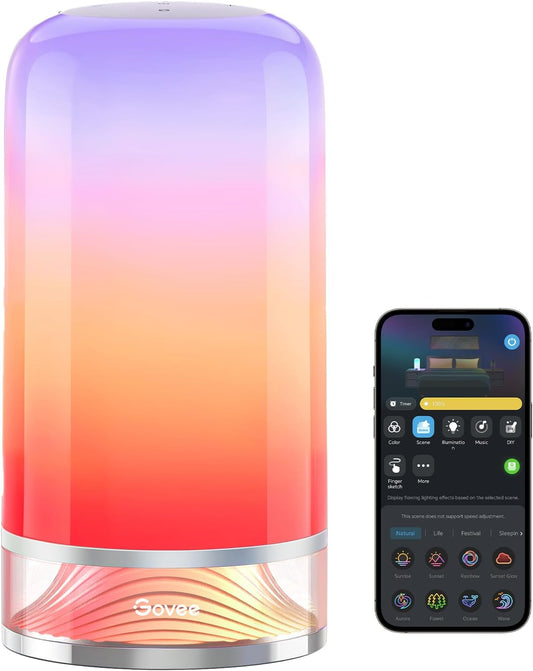 RGBIC Smart Table Lamp 2, Touch Bedside Small Table Lamp Work with Matter, Alexa, LED Desk Lamp with 64 Scene Modes, Color Changing Lamp for Bedroom Living Room Dimmable Night Light(Corded)