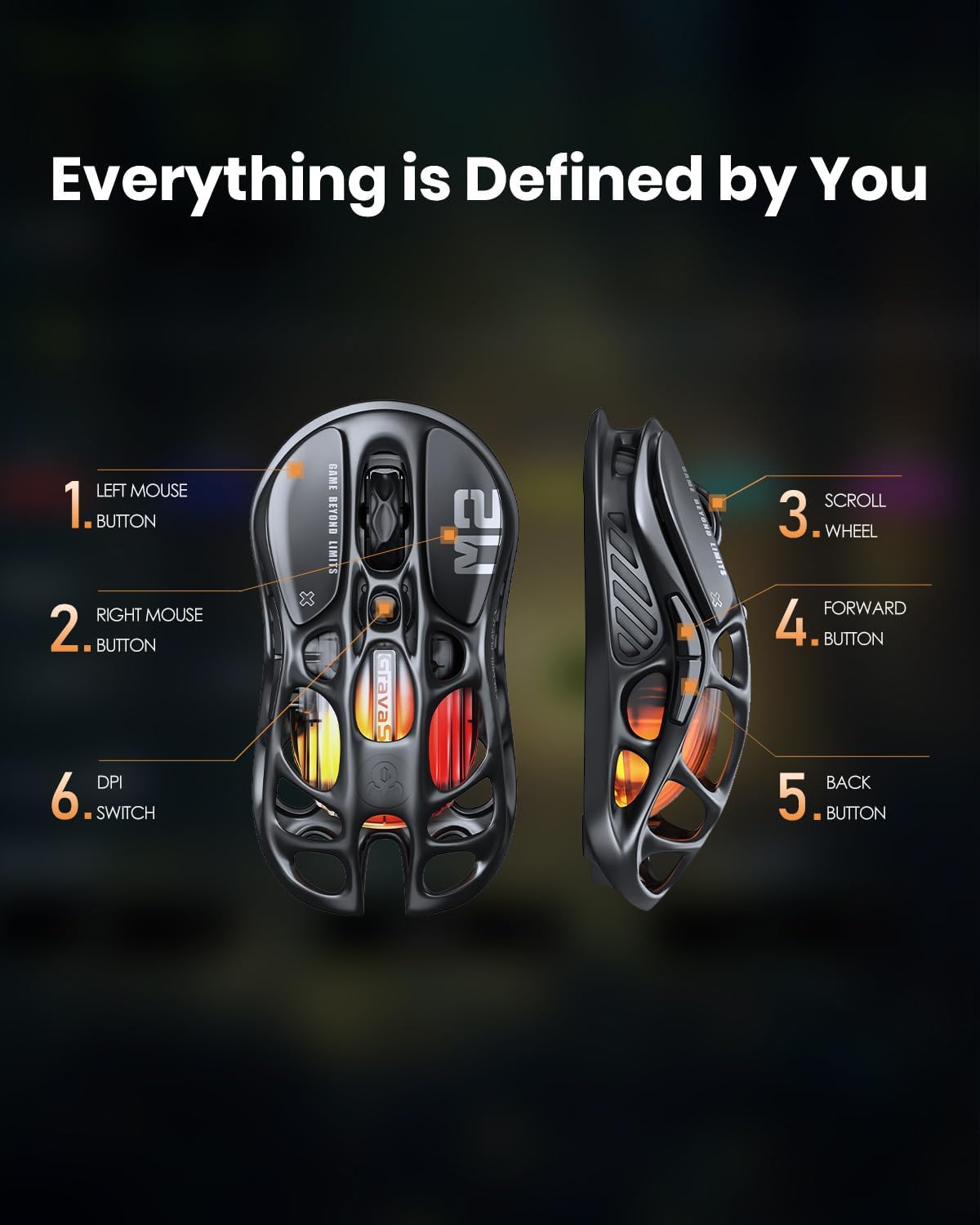 Mercury M2 Wireless Gaming Mouse with 26,000 DPI, PAW3395DM Sensor -79G Lightweight Hollowed-Out Design -5 Programmable Buttons -5 Dynamic Lightsync RGB