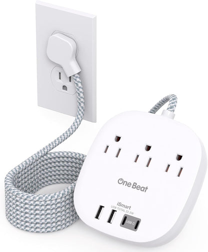 Flat Plug Power Strip, 6Ft Ultra Flat Extension Cord - 3 Outlets 4 USB Ports (2 USB C) 22.5W/4.5A Desktop Charging Station, Power Strip No Surge Protection for Cruise Ship, Dorm Room Travel Essentials