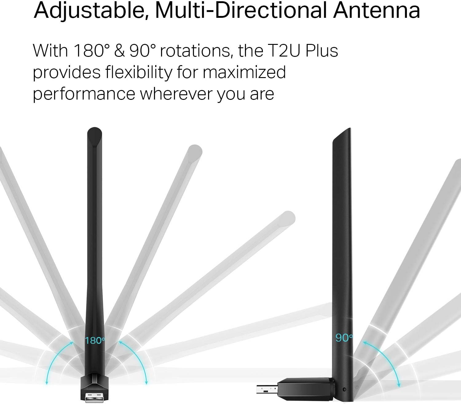 AC600 USB Wifi Adapter for PC (Archer T2U Plus)- Wireless Network Adapter for Desktop with 2.4Ghz, 5Ghz High Gain Dual Band 5Dbi Antenna, Supports Win11/10/8.1/8/7/Xp, Mac OS 10.9-10.14, Black