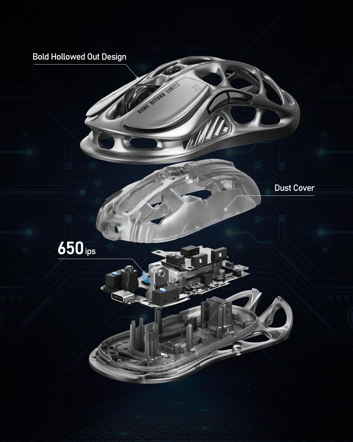 Mercury M2 Wireless Gaming Mouse with 26,000 DPI, PAW3395DM Sensor -79G Lightweight Hollowed-Out Design -5 Programmable Buttons -5 Dynamic Lightsync RGB