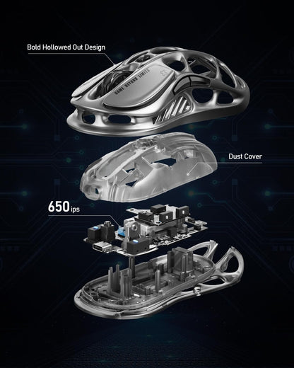 Mercury M2 Wireless Gaming Mouse with 26,000 DPI, PAW3395DM Sensor -79G Lightweight Hollowed-Out Design -5 Programmable Buttons -5 Dynamic Lightsync RGB