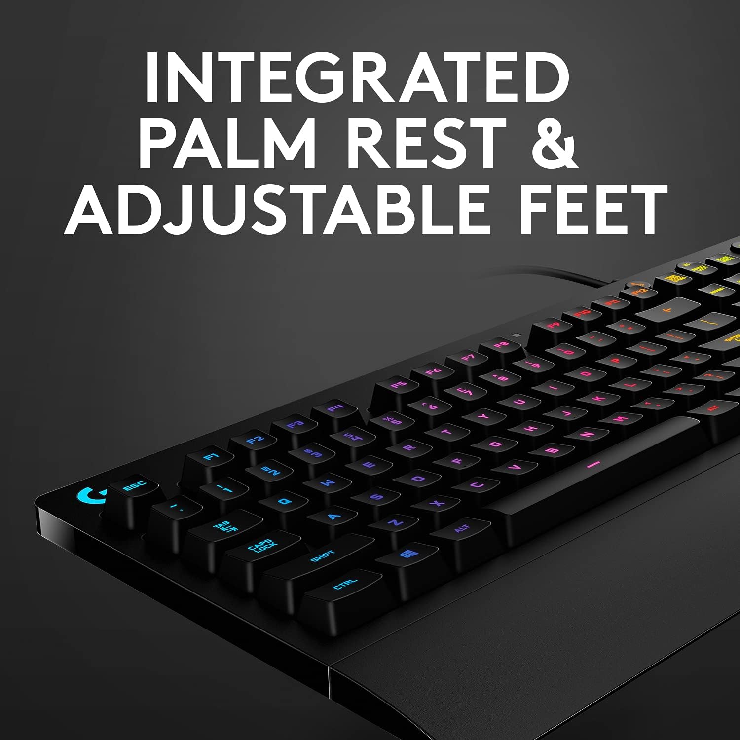 213 Prodigy Gaming Keyboard - Wired RGB Backlit Keyboard with Mech-Dome Keys, Palm Rest, Adjustable Feet, Media Controls, USB, Compatible with Windows – Black