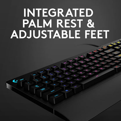 213 Prodigy Gaming Keyboard - Wired RGB Backlit Keyboard with Mech-Dome Keys, Palm Rest, Adjustable Feet, Media Controls, USB, Compatible with Windows – Black