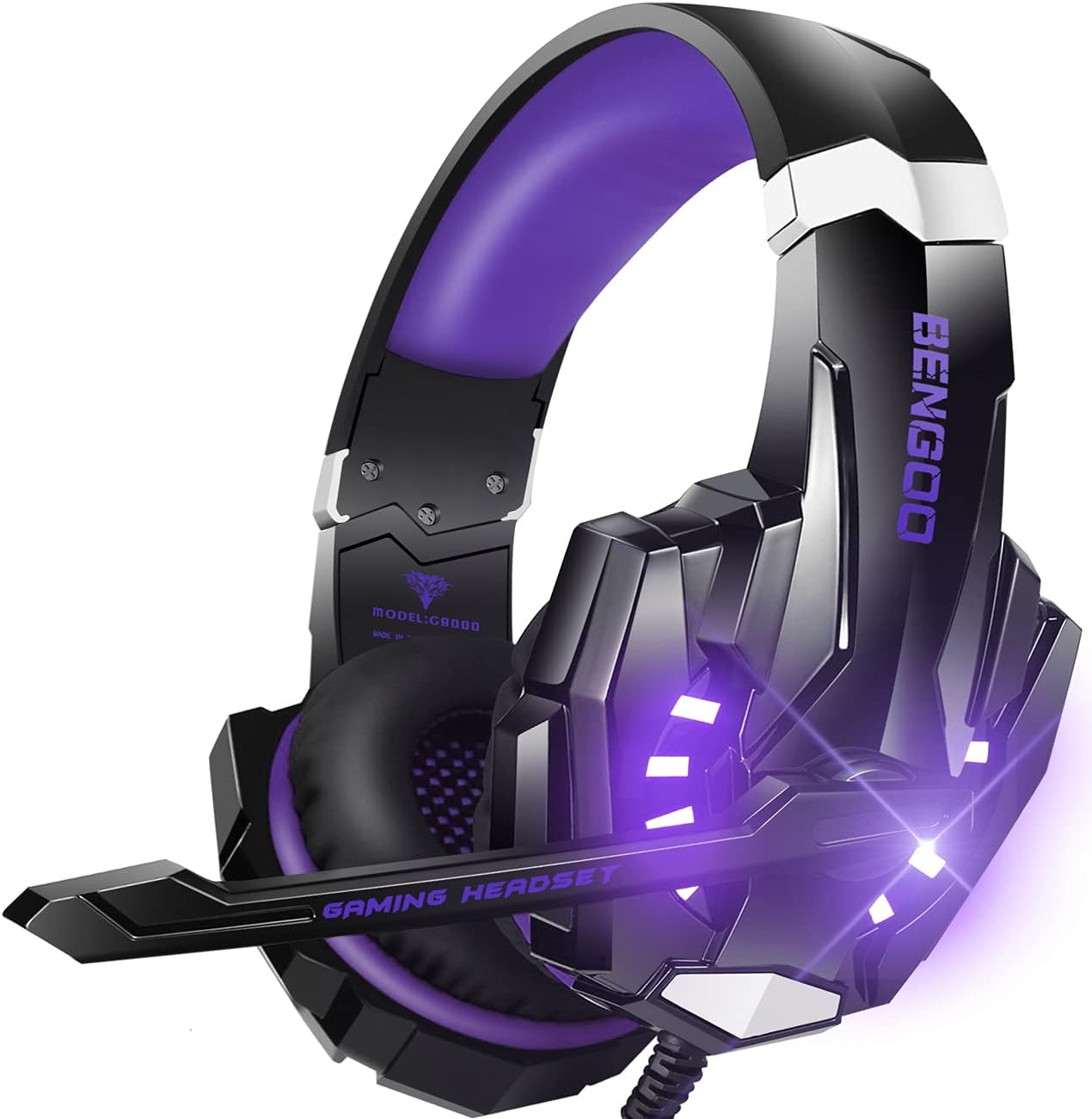 G9000 Stereo Gaming Headset for PS4 PC Xbox One PS5 Controller, Noise Cancelling over Ear Headphones with Mic, LED Light, 7.1 Surround Sound, Soft Memory Earmuffs for Nintendo Xbox Series X|S