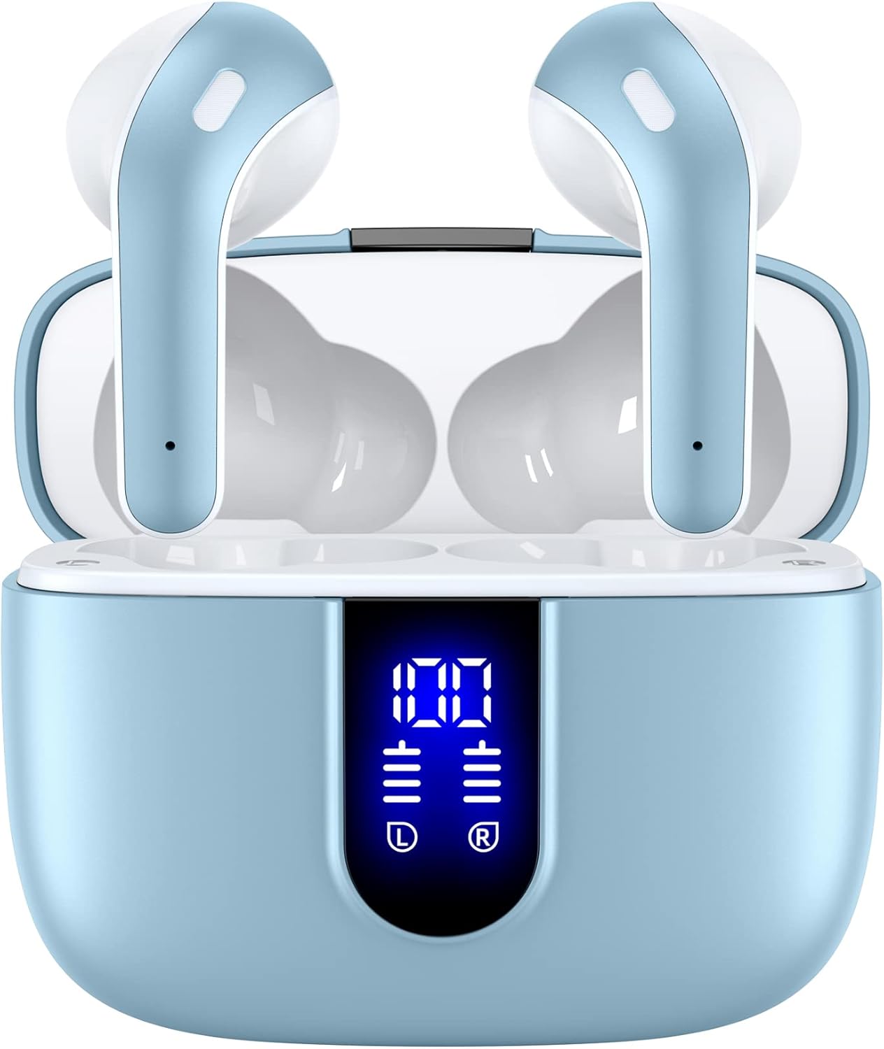 Bluetooth Headphones True Wireless Earbuds 60H Playback LED Power Display Earphones with Wireless Charging Case IPX5 Waterproof In-Ear Ear Buds with Mic for TV Smart Phone Laptop Computer Sports