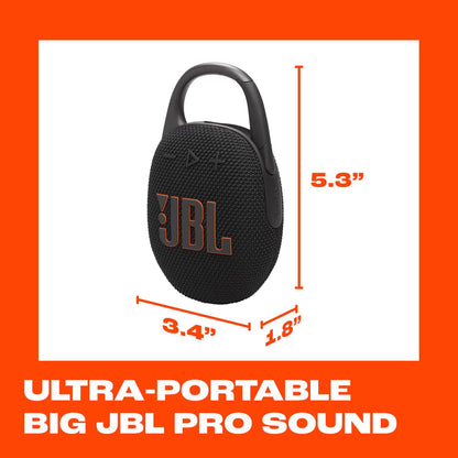 Clip 5 - Ultra-Portable, Waterproof & Dustproof Bluetooth Speaker, Big  Pro Sound with Punchy Bass, Integrated Carabiner, up to 12 Hours of Play, Made in Part with Recycled Materials (Black)