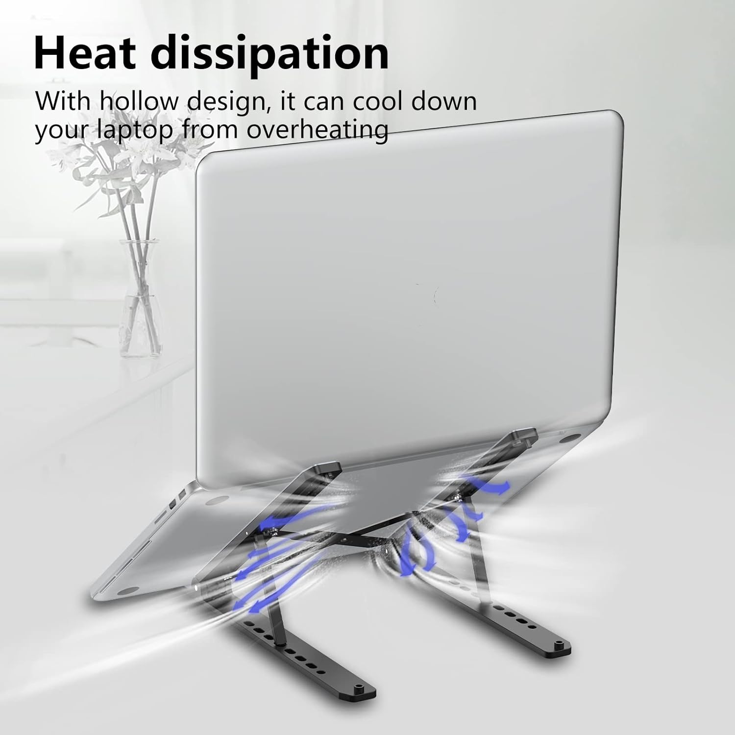 Laptop Stand for Desk, Adjustable Laptop Riser Abs+Silicone Foldable Portable Notebook Holder, Ventilated Cooling Notebook Mount Computer Stand for 10-15.6” Laptops,Tablets-Black