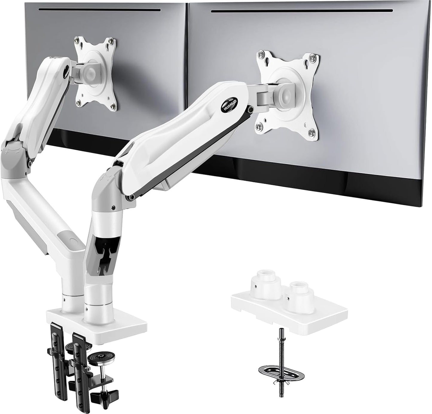 Flowlift™ Dual Monitor Stand, Fully Adjustable Gaming Monitor Desk Mount for 13–32″ Computer Screens, Full Motion VESA 75X75/100X100 with C-Clamp & Grommet Base, Each Arm Holds 4.4 to 19.8 Lbs