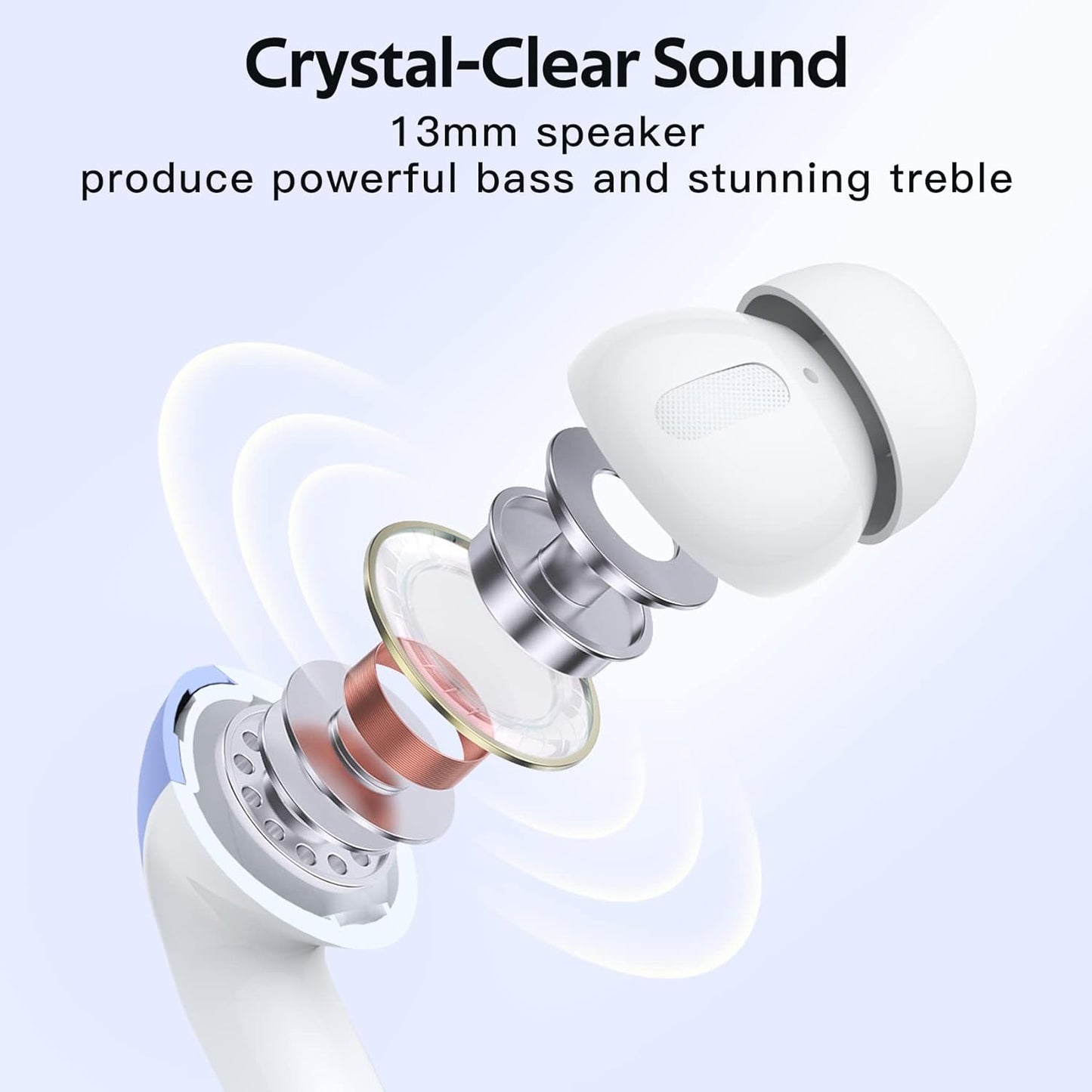 Bluetooth Headphones True Wireless Earbuds 60H Playback LED Power Display Earphones with Wireless Charging Case IPX5 Waterproof In-Ear Ear Buds with Mic for TV Smart Phone Laptop Computer Sports