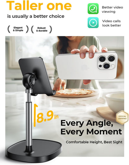 Cell Phone Stand Adjust for Iphone Phone Holder for Desk Recording, Gifts Women Office Desk Accessories PC Gaming Essentials Kitchen Gadgets Fit Otterbox Case Switch Ipad Air Tablet 4-10 In