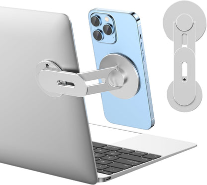 Magnetic Phone Holder for Laptop, Magsafe Laptop Phone Mount for Iphone 17/16/15/14/13/12 & All Phones, 180°Adjustable Magnetic Phone Holder for Tesla Monitor (Gray)