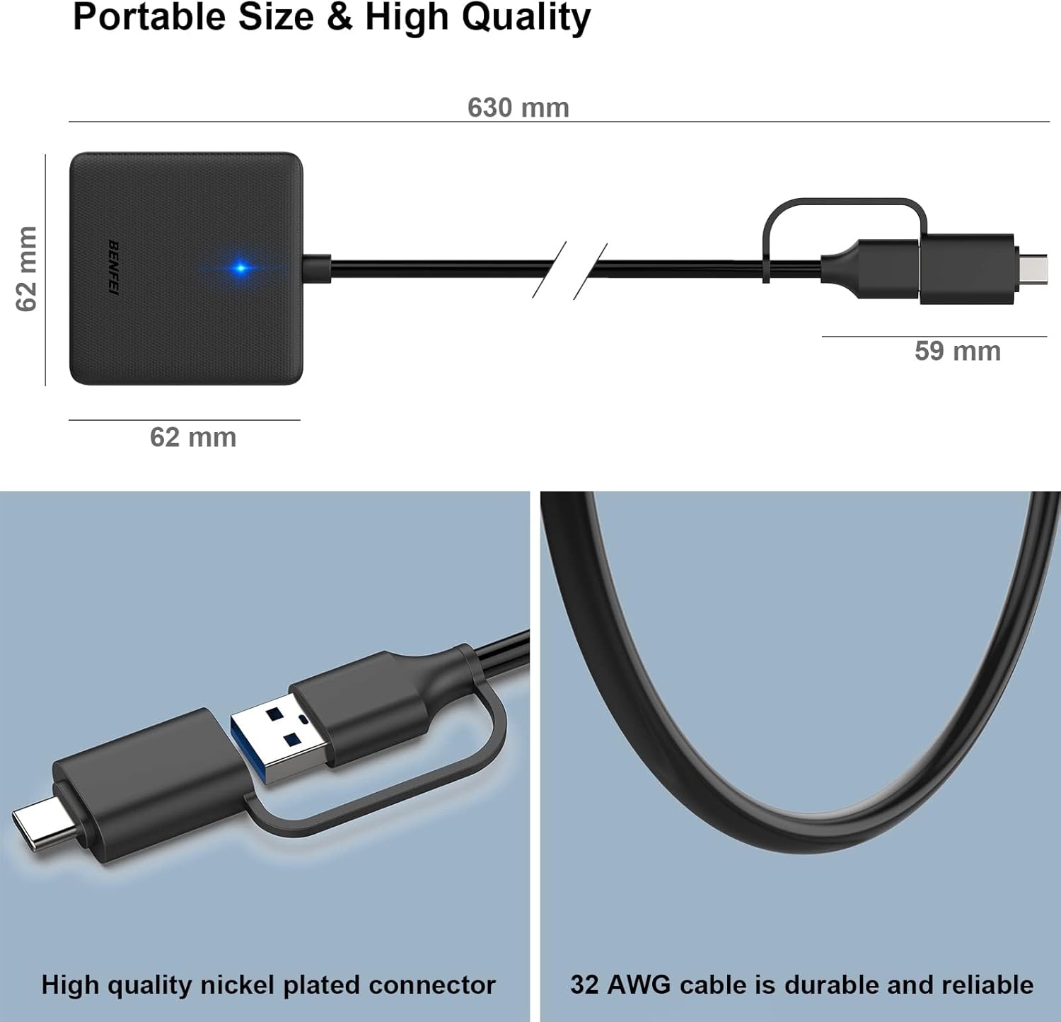 Memory Card Reader,  4In1 USB 3.0 and USB-C to SD Micro SD MS CF Card Reader Adapter, 4 Cards Simultaneously Read and Write, Compatible with Iphone 15 Series, Macbook Pro/Air 2023, and More