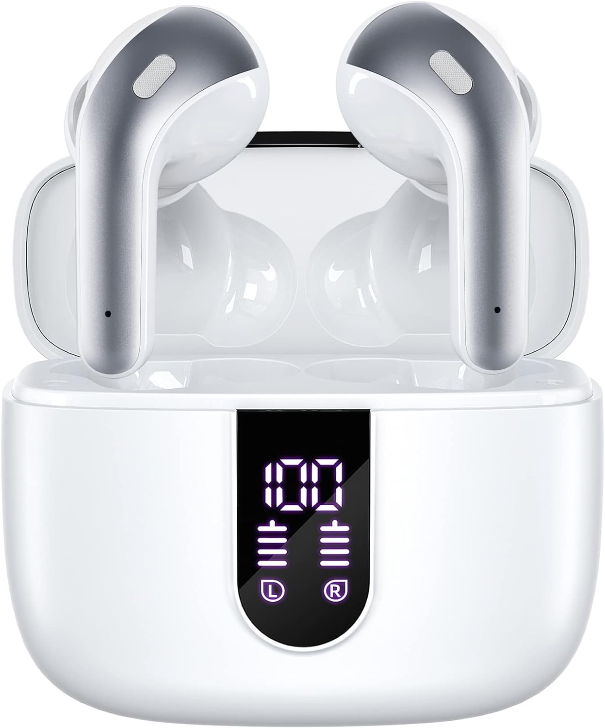 Bluetooth Headphones True Wireless Earbuds 60H Playback LED Power Display Earphones with Wireless Charging Case IPX5 Waterproof In-Ear Ear Buds with Mic for TV Smart Phone Laptop Computer Sports