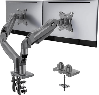 Flowlift™ Dual Monitor Stand, Fully Adjustable Gaming Monitor Desk Mount for 13–32″ Computer Screens, Full Motion VESA 75X75/100X100 with C-Clamp & Grommet Base, Each Arm Holds 4.4 to 19.8 Lbs