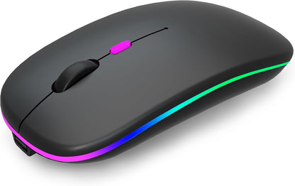 Wireless Bluetooth Mouse Rechargeable Laptop Mice with LED Use Portable(Bt5.2 and USB 2.4G) Dual Mode Connection Silent Slim Computer Mouse for Laptop/Ipad Tablet/Apple Macbook/Pc (Black)