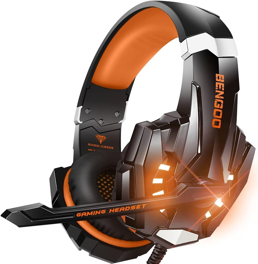 G9000 Stereo Gaming Headset for PS4 PC Xbox One PS5 Controller, Noise Cancelling over Ear Headphones with Mic, LED Light, 7.1 Surround Sound, Soft Memory Earmuffs for Nintendo Xbox Series X|S