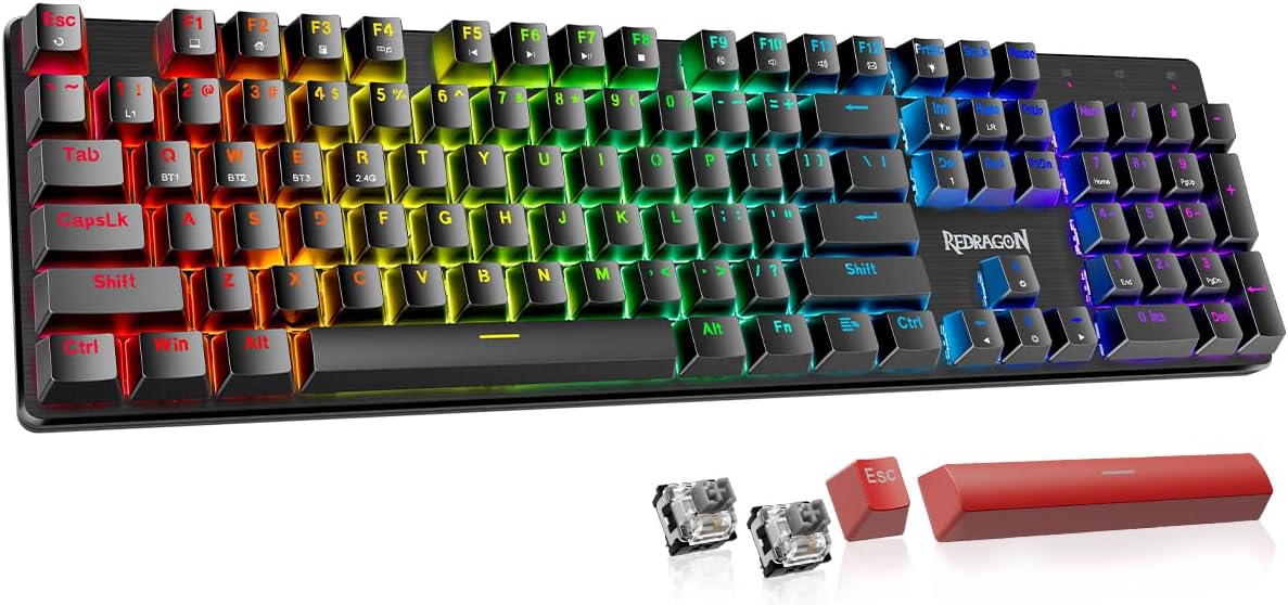 Mechanical Gaming Keyboard Wired, 11 Programmable Backlit Modes, Hot-Swappable Red Switch, Anti-Ghosting, Double-Shot PBT Keycaps, Light up Keyboard for PC Mac