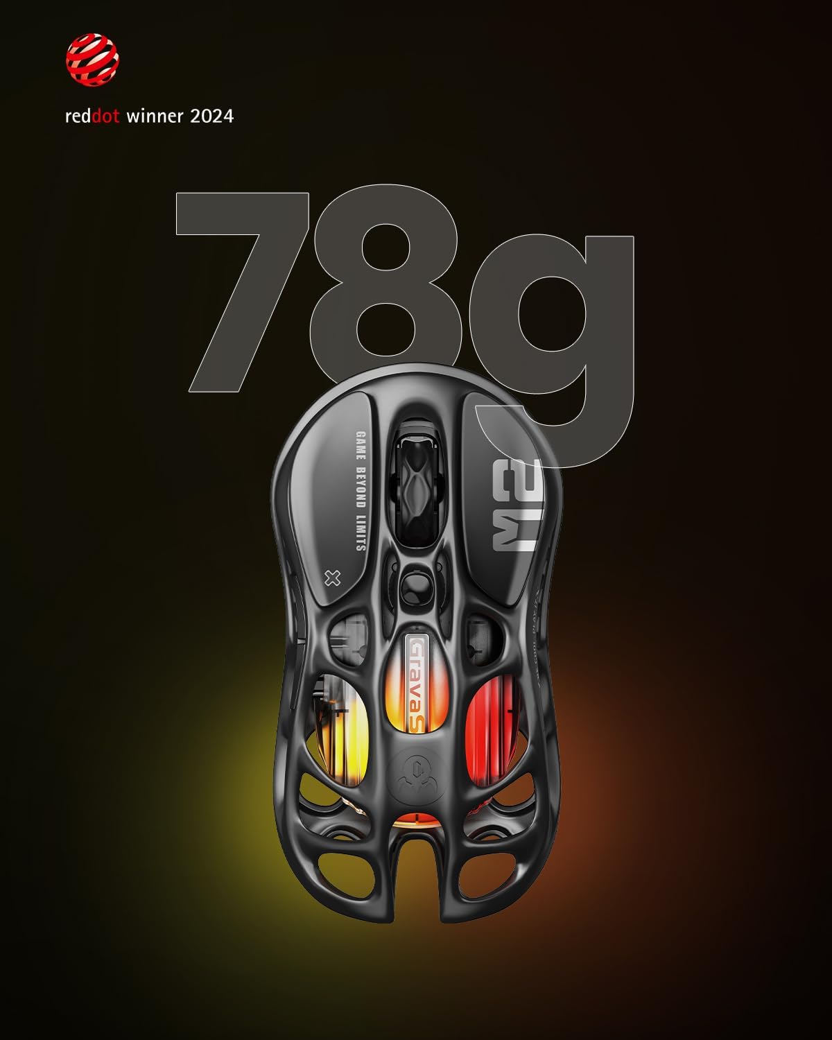 Mercury M2 Wireless Gaming Mouse with 26,000 DPI, PAW3395DM Sensor -79G Lightweight Hollowed-Out Design -5 Programmable Buttons -5 Dynamic Lightsync RGB