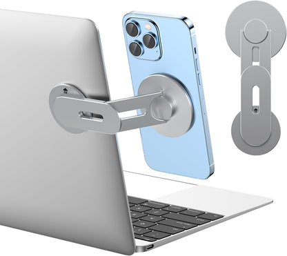 Magnetic Phone Holder for Laptop, Magsafe Laptop Phone Mount for Iphone 17/16/15/14/13/12 & All Phones, 180°Adjustable Magnetic Phone Holder for Tesla Monitor (Gray)
