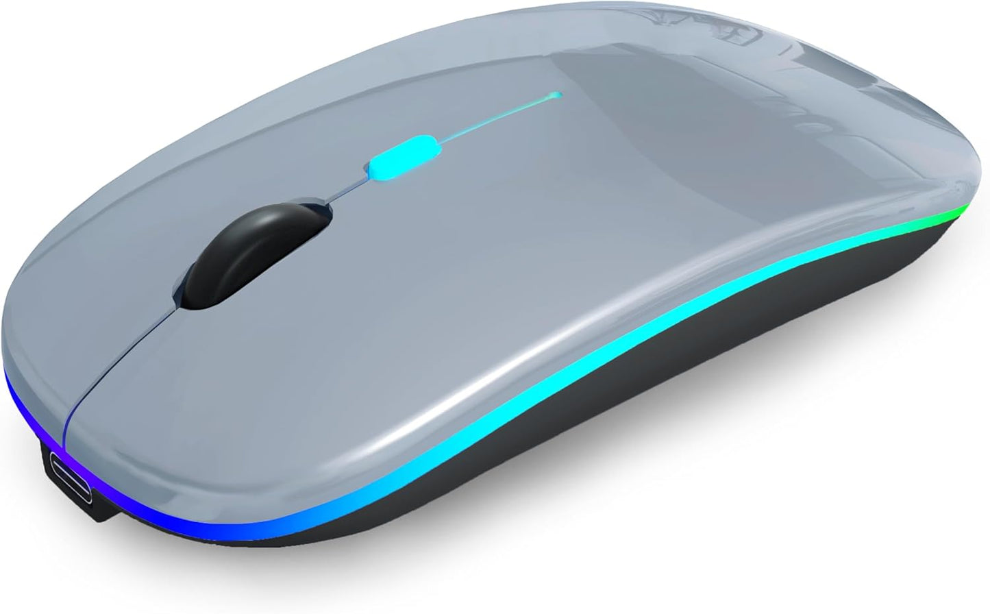 Wireless Bluetooth Mouse Rechargeable Laptop Mice with LED Use Portable(Bt5.2 and USB 2.4G) Dual Mode Connection Silent Slim Computer Mouse for Laptop/Ipad Tablet/Apple Macbook/Pc (Black)