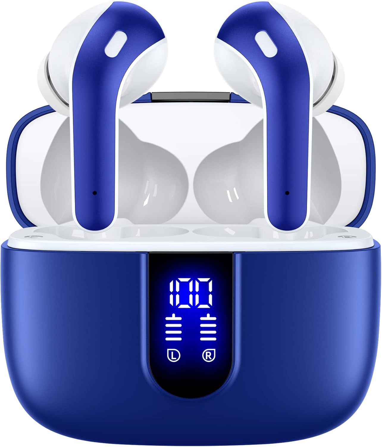 Bluetooth Headphones True Wireless Earbuds 60H Playback LED Power Display Earphones with Wireless Charging Case IPX5 Waterproof In-Ear Ear Buds with Mic for TV Smart Phone Laptop Computer Sports