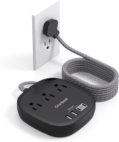 Flat Plug Power Strip, 6Ft Ultra Flat Extension Cord - 3 Outlets 4 USB Ports (2 USB C) 22.5W/4.5A Desktop Charging Station, Power Strip No Surge Protection for Cruise Ship, Dorm Room Travel Essentials