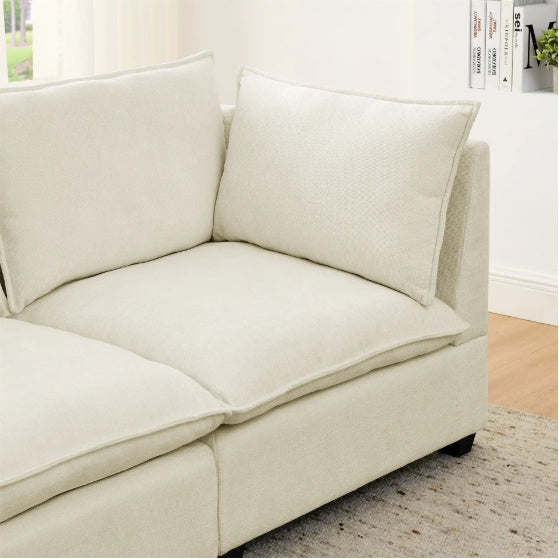 Comfy Cloud Couch Loveseat With Ottoman, Modern Chenille Love Seat Upholstered Modular Couch Sleeper For Living Room, Apartment, Studio, Office Beige White