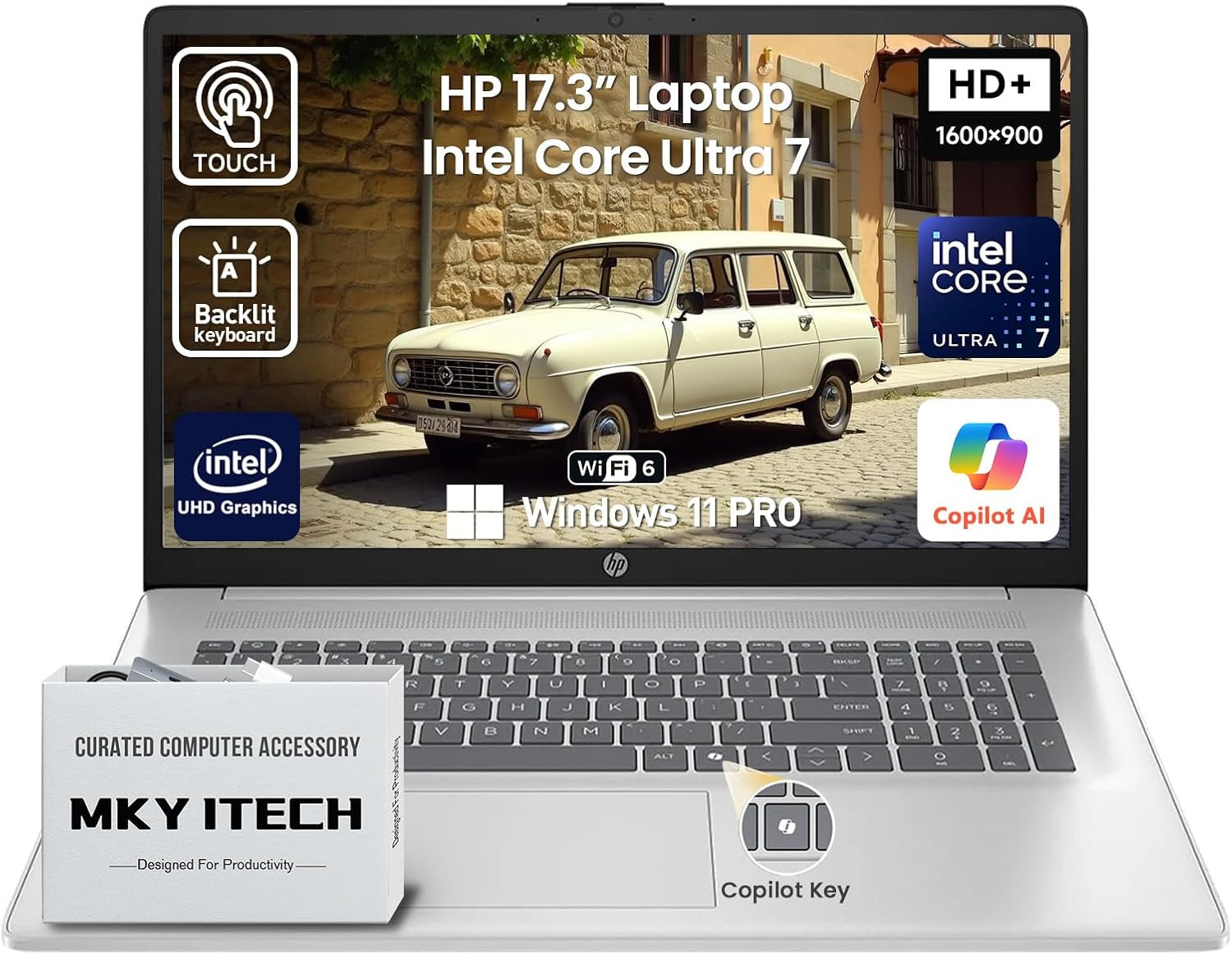 2026 HP 17 Inch Laptop Touchscreen Computer Notebook, 17.3 HD+ IPS Touch Screen Business Laptop AI PC, 15Th Gen Intel 12-Core Ultra 7, 40GB DDR5 RAM 2TB SSD | Windows 11 Pro | Backlit 10-Key | Wi-Fi 6