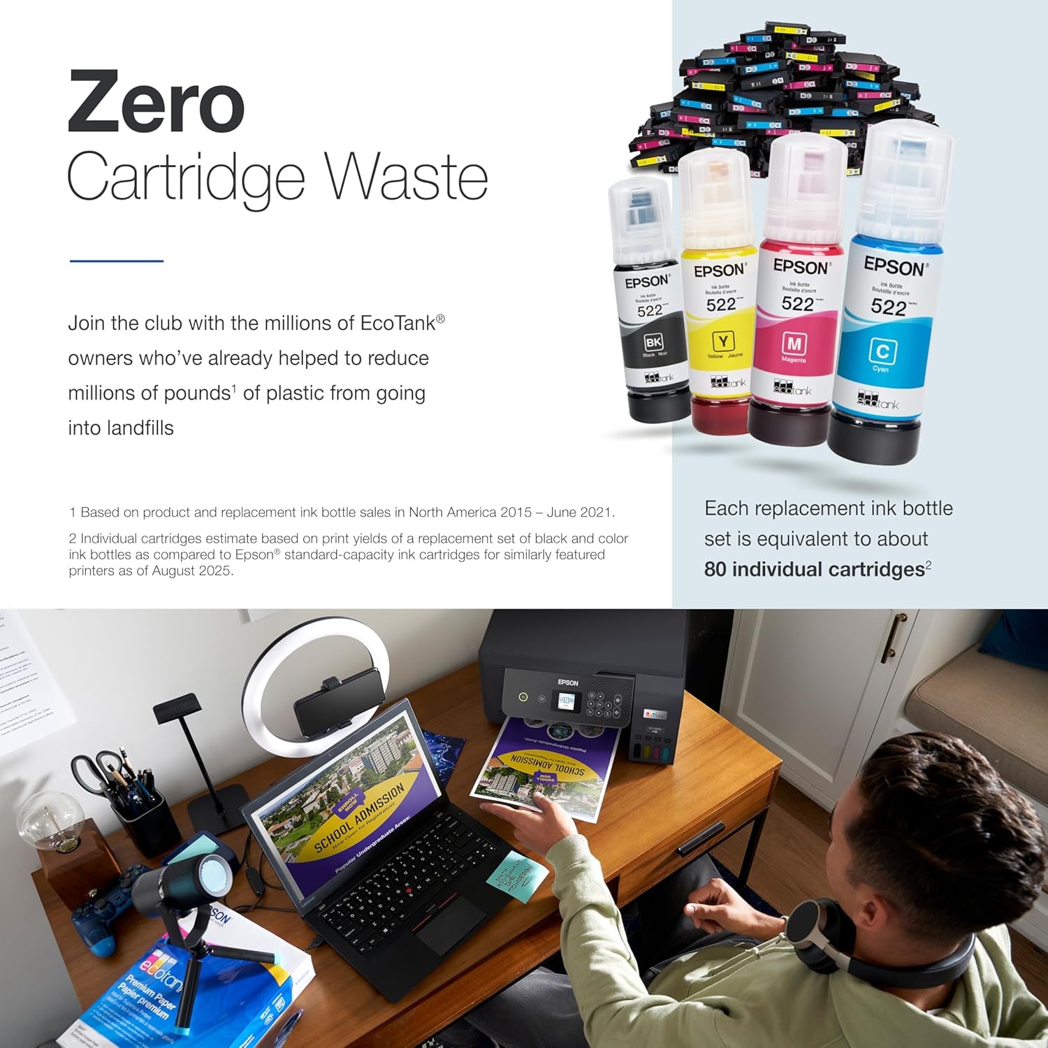 Ecotank ET-2800 Wireless Color All-In-One Cartridge-Free Supertank with Scan and Copy, the Ideal Basic Home Printer - Black