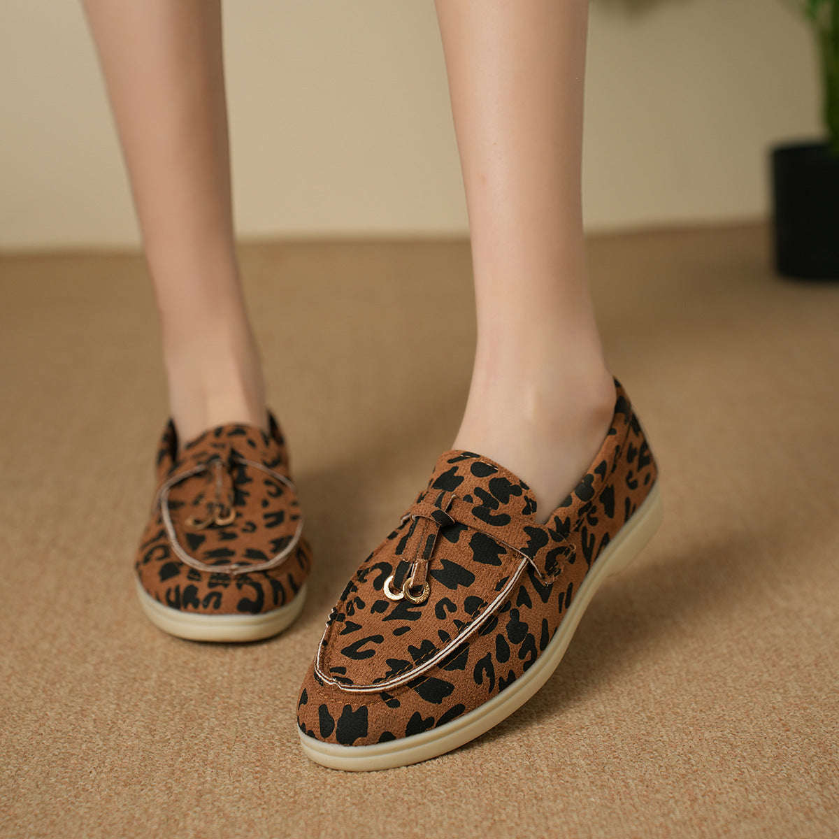 Leopard Print Casual Slip-on Pumps British Style Single-layer Shoes