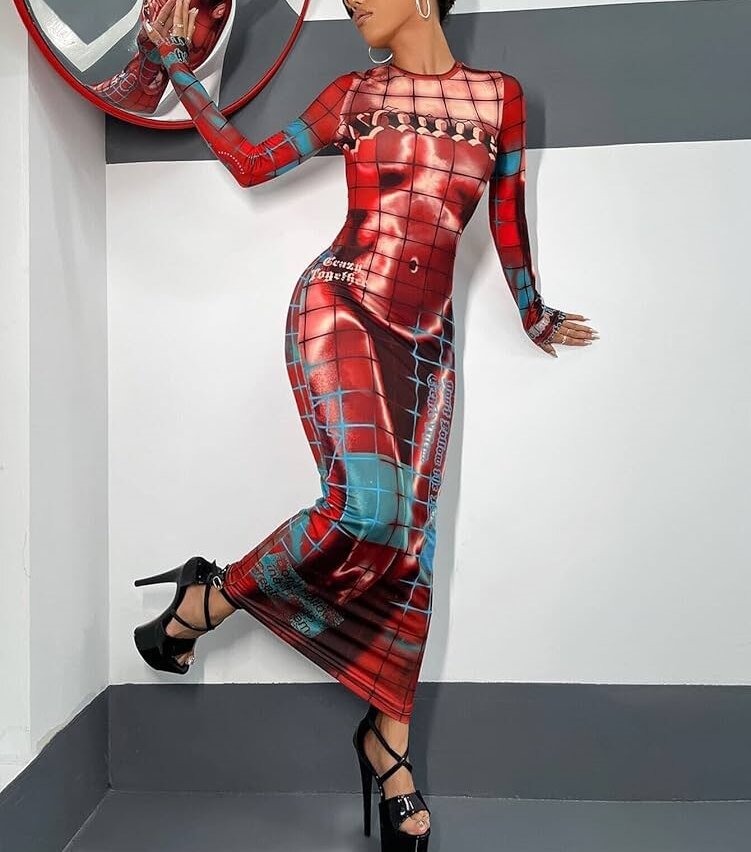 Fashion Women's Printed Wear Long Sleeve Narrow Dress