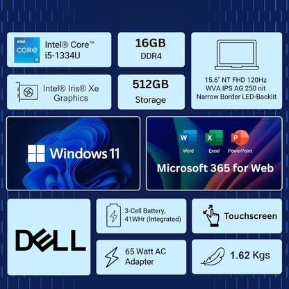 Inspiron 15.6" FHD Touchscreen Business Laptop, 13Th Gen Intel Core I5 (Beat I7-1250U), 12GB RAM, 512GB Storage(256Gb SSD and 256GB External), Win 11, Office 365 for Web, USB-C, No Mouse