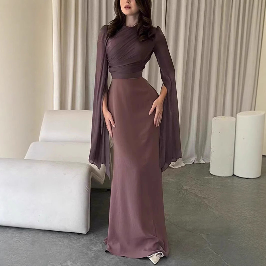 Women's Fashion Temperament Crew Neck Slim Fit Dress