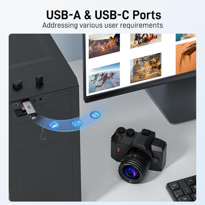SD Card Reader USB C, Dual Slots USB 3.0 Type C to Micro SD Card Adapter, Memory Card Reader for Microsd, SDHC, SDXC, Compatible with Laptop, PC, Iphone16/15, Macbook Pro/Air, Ipad Pro, Android