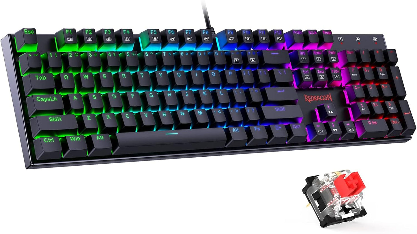 Mechanical Gaming Keyboard Wired, 11 Programmable Backlit Modes, Hot-Swappable Red Switch, Anti-Ghosting, Double-Shot PBT Keycaps, Light up Keyboard for PC Mac