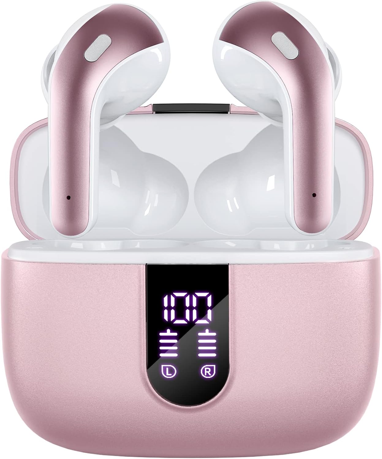 Bluetooth Headphones True Wireless Earbuds 60H Playback LED Power Display Earphones with Wireless Charging Case IPX5 Waterproof In-Ear Ear Buds with Mic for TV Smart Phone Laptop Computer Sports