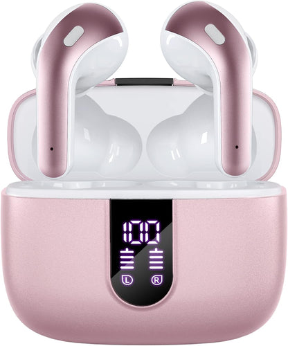 Bluetooth Headphones True Wireless Earbuds 60H Playback LED Power Display Earphones with Wireless Charging Case IPX5 Waterproof In-Ear Ear Buds with Mic for TV Smart Phone Laptop Computer Sports