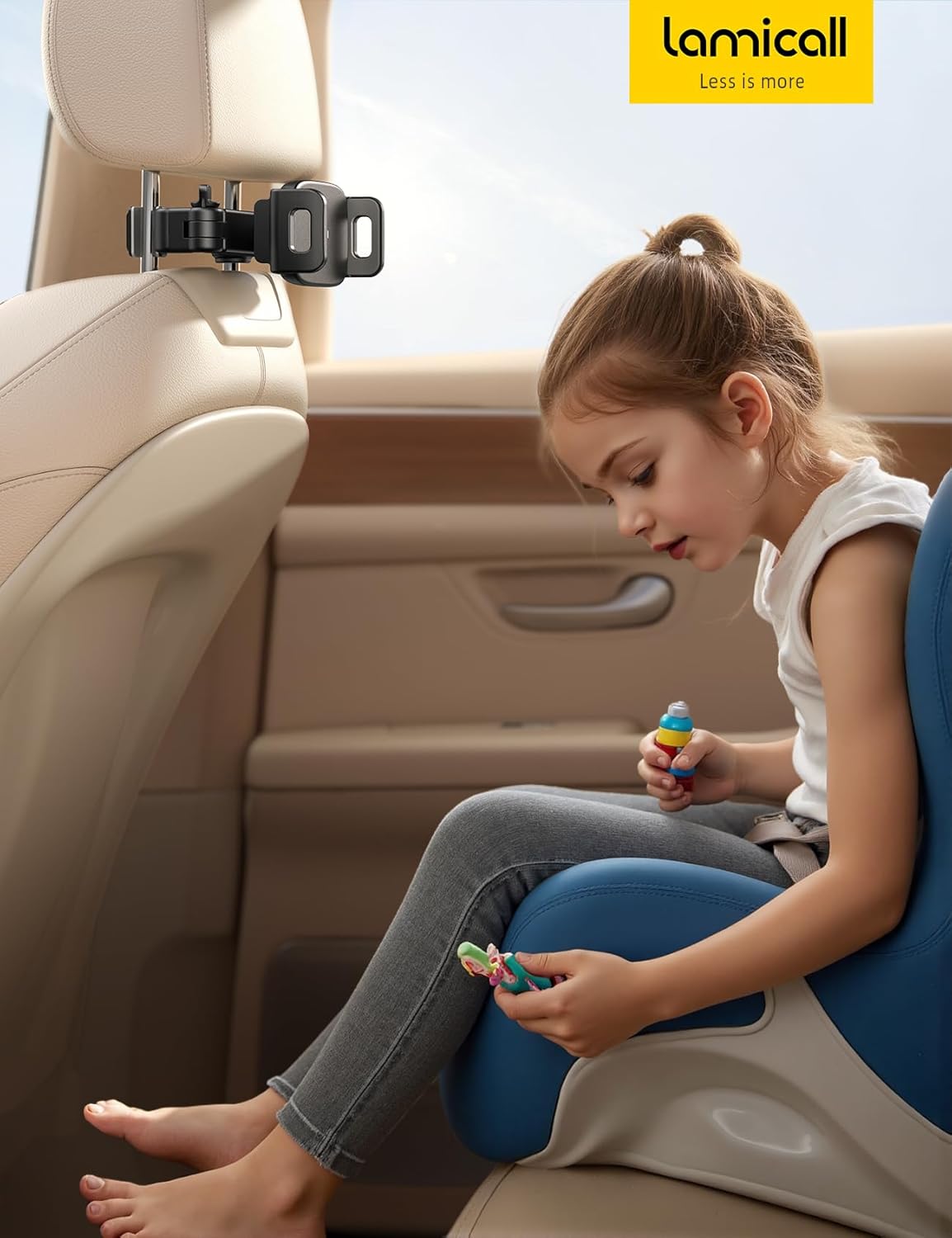 Car Headrest Tablet Holder - [3 in 1 Extension Arm] Adjustable Tablet Car Mount for Back Seat, Road Trip Essentials for Kids, for 4.7-11" Device like Ipad Pro, Air, Mini, Galaxy, Fire, Black