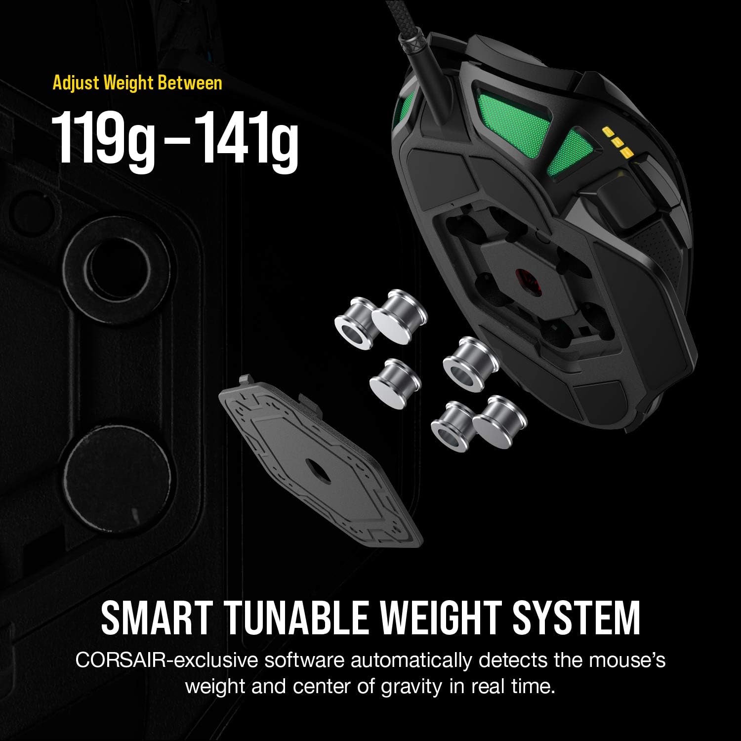 NIGHTSWORD RGB Gaming Mouse for FPS, MOBA - 18,000 DPI - 10 Programmable Buttons - Weight System - Icue Compatible - Black