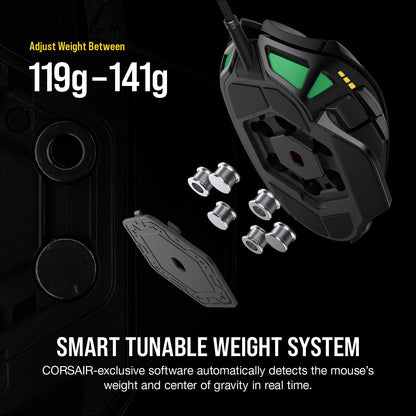 NIGHTSWORD RGB Gaming Mouse for FPS, MOBA - 18,000 DPI - 10 Programmable Buttons - Weight System - Icue Compatible - Black