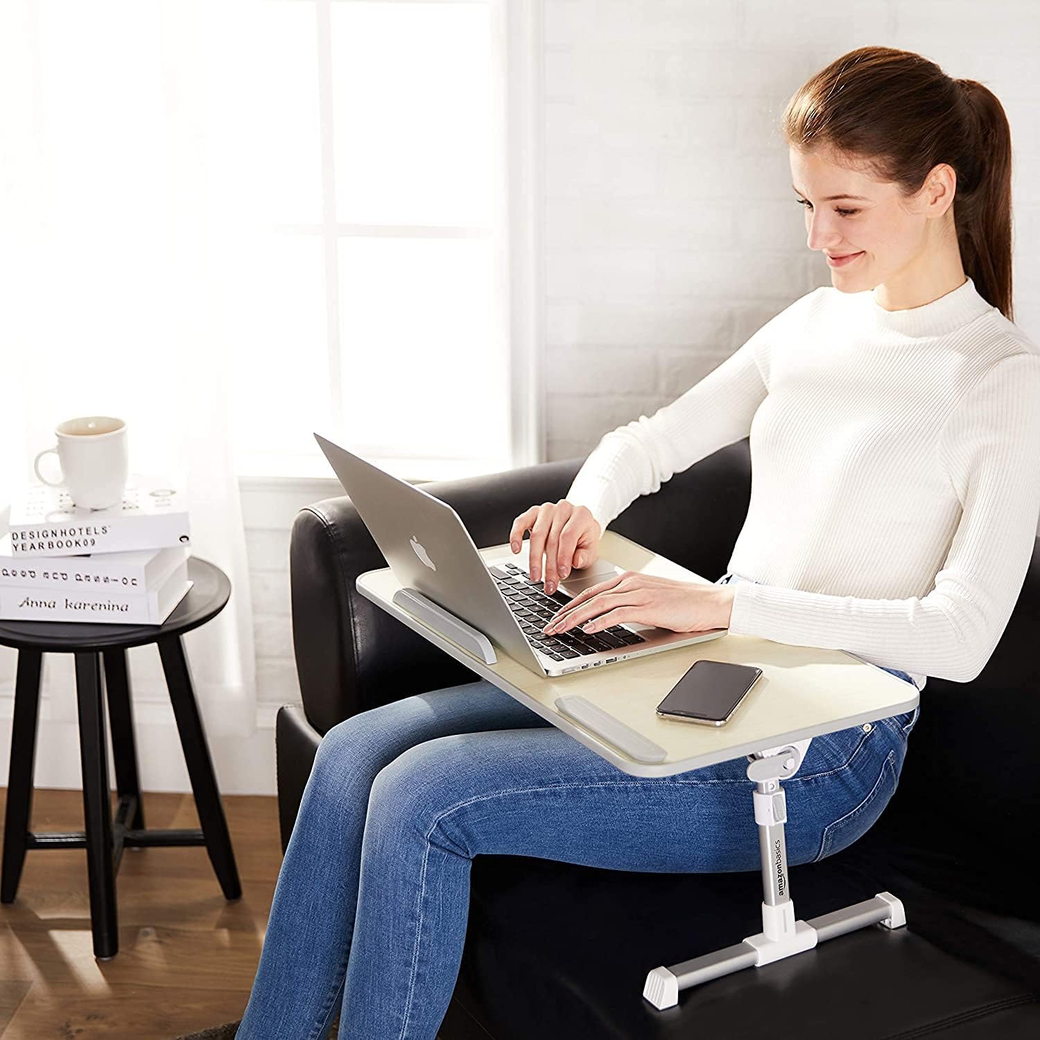 Adjustable Tray Table Lap Desk Fits up to 17-Inch Laptop, Medium, 12"X20", Cream