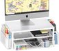 Desk Organizer and Accessories, 2-Tier Computer Monitor Stand Riser with Drawer and 2 Pen Holders, Laptop Stand, Office Desk Accessories for Office Supplies, Black
